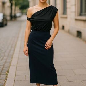 Camila Coehlo Black Asymmetrical Neckline One Shoulder Sleeveless Medium NEW NWT